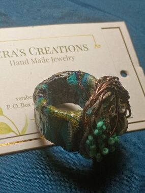 Handmade Teal and Turquoise Beaded Artisan Ring